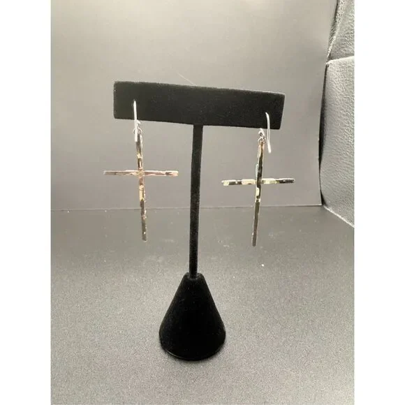 VINTAGE NATIVE AMERICAN TURQUOISE STERLING SILVER CROSS EARRINGS - Picture 6 of 6